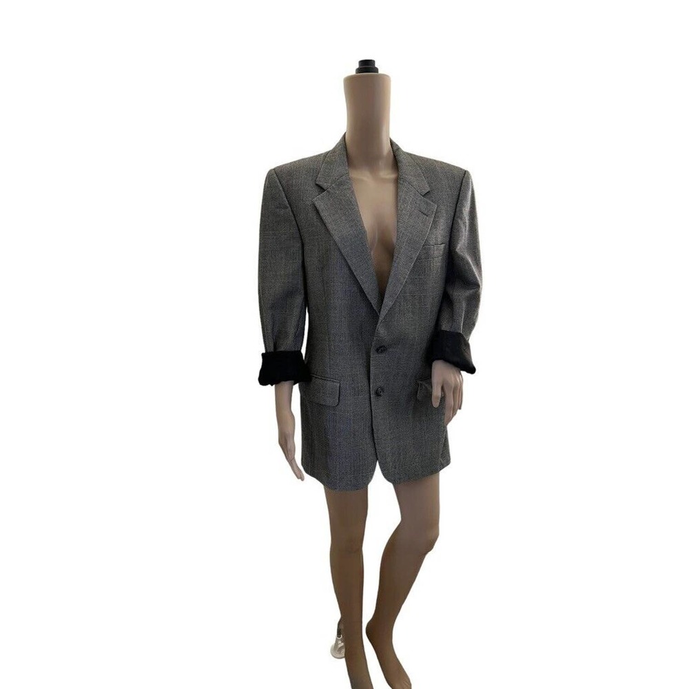 VTG RARE Burberrys London Men SZ S Blazer 100% Wool Gray Nova Check Houndstooth